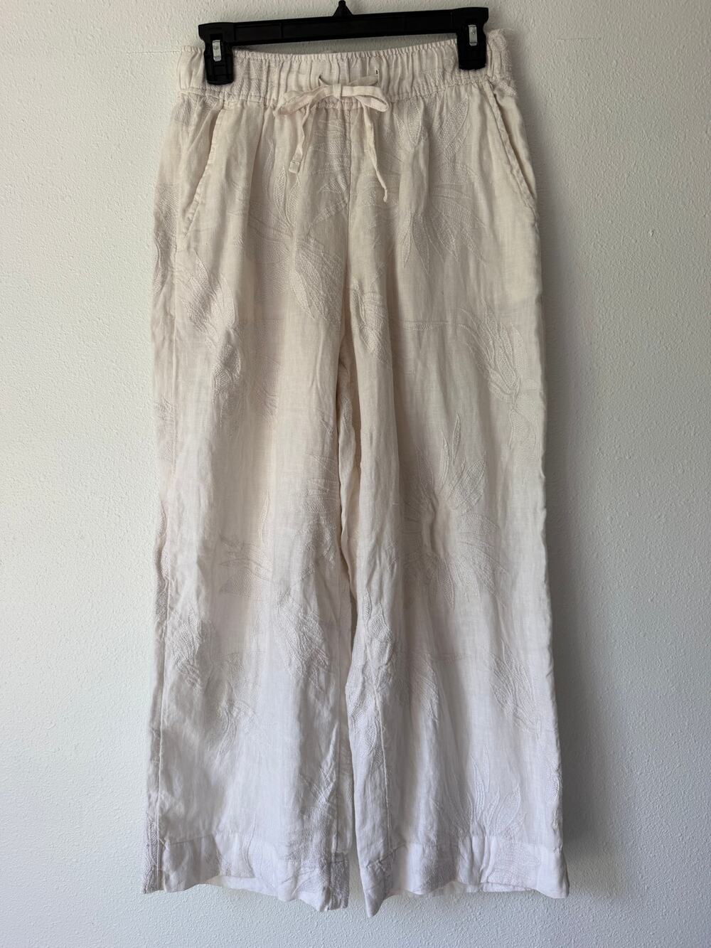 Joie 100% Linen White Sunflower Print Wide Leg Flowy Boho Beach Pants Size Small